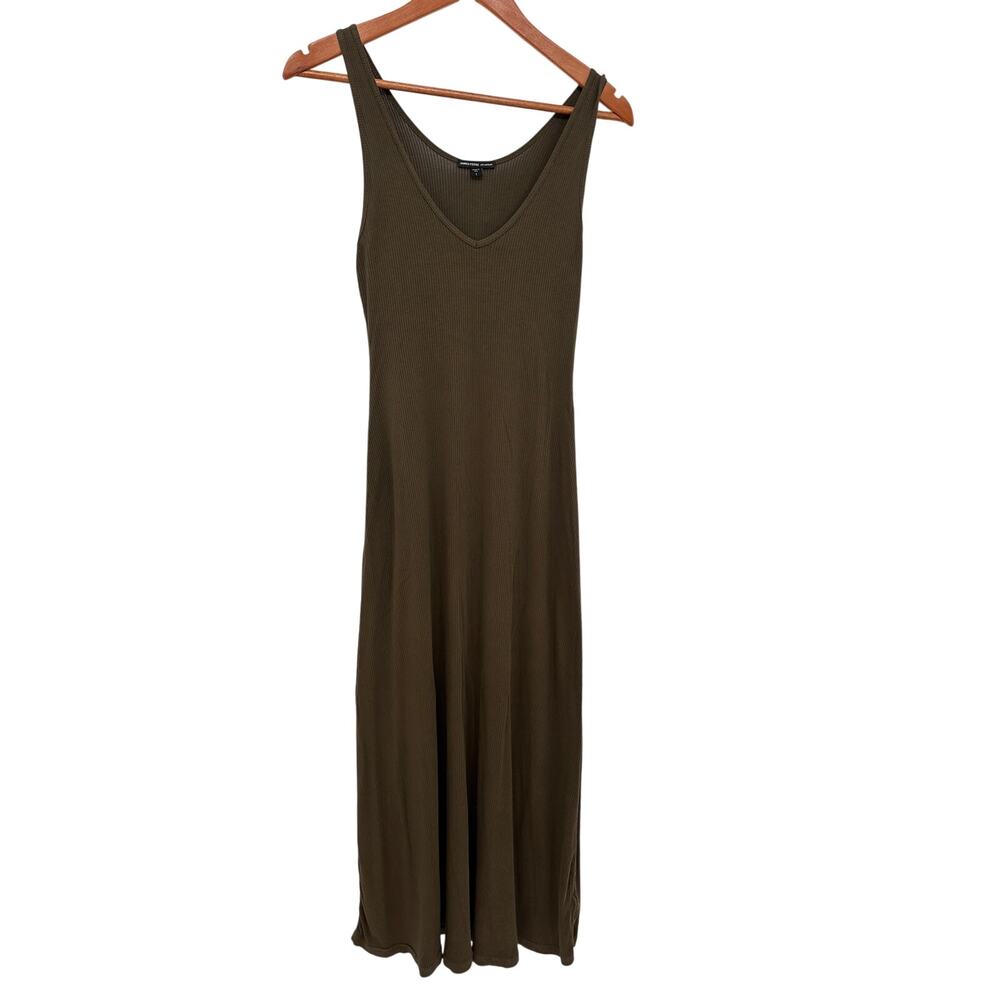 JAMES PERSE Green Ribbed Supima Cotton V Neck Maxi Dress // S